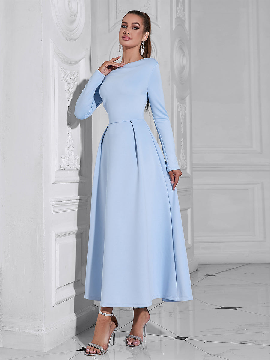 Long Sleeve Plain Asymmetric Neckline Maxi Bodycon Dress Hb10152 