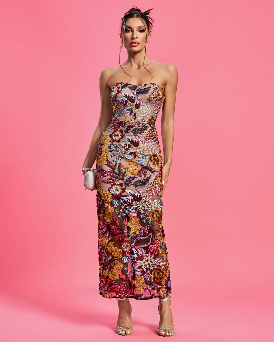 Dahlia Floral Sequin Maxi Dress Klyf1035 Wolddress