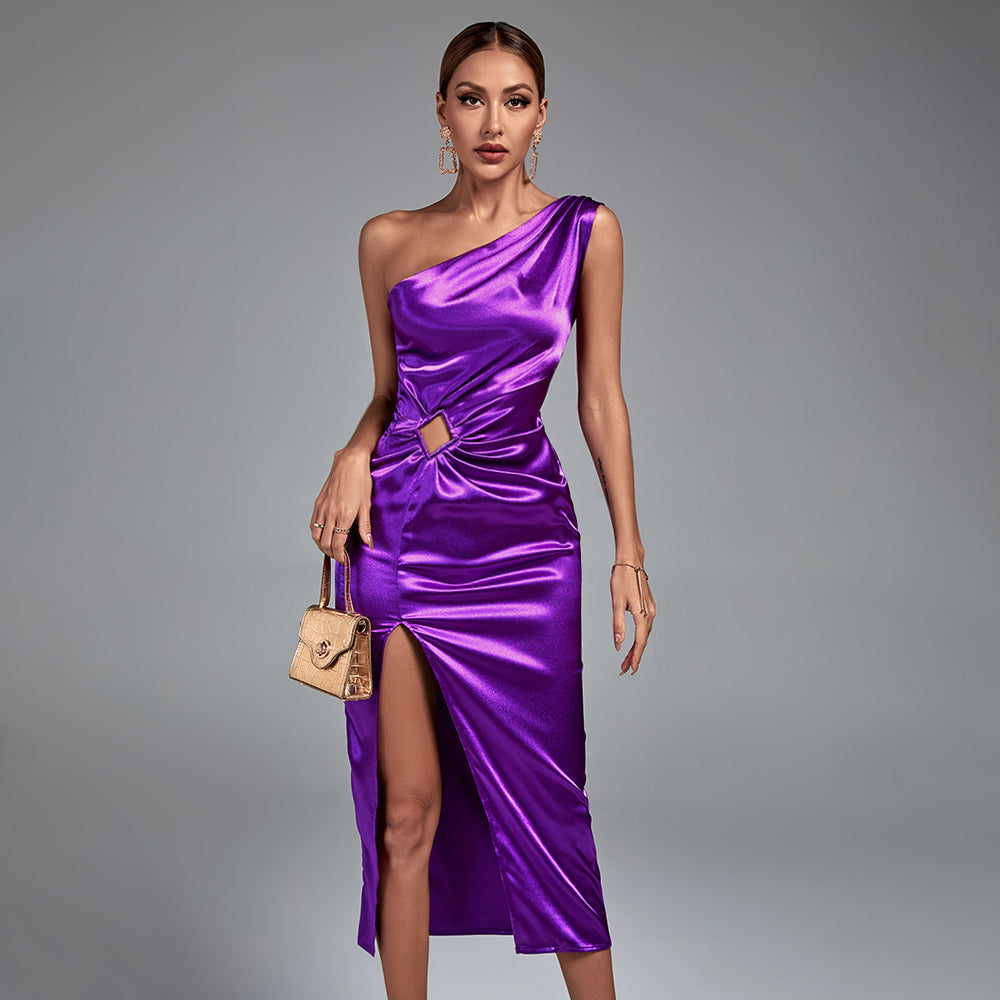 One Shoulder Midi Hollow Out Bodycon Dress Wolddress 2933