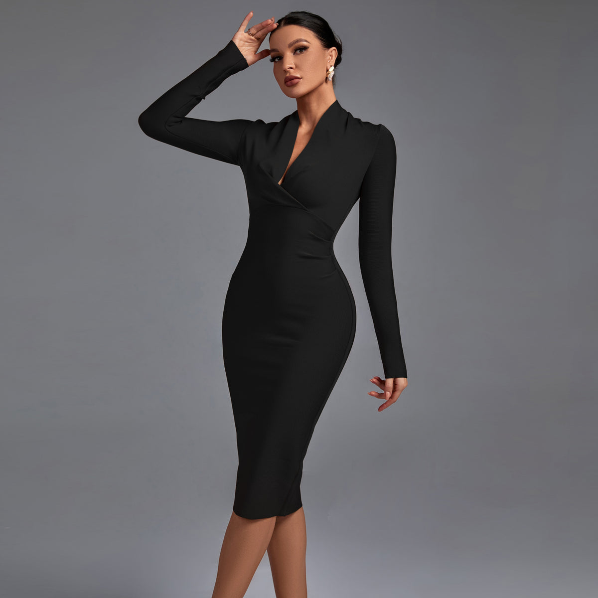 V Neck Long Sleeve Bandage Dress Pfhj649 