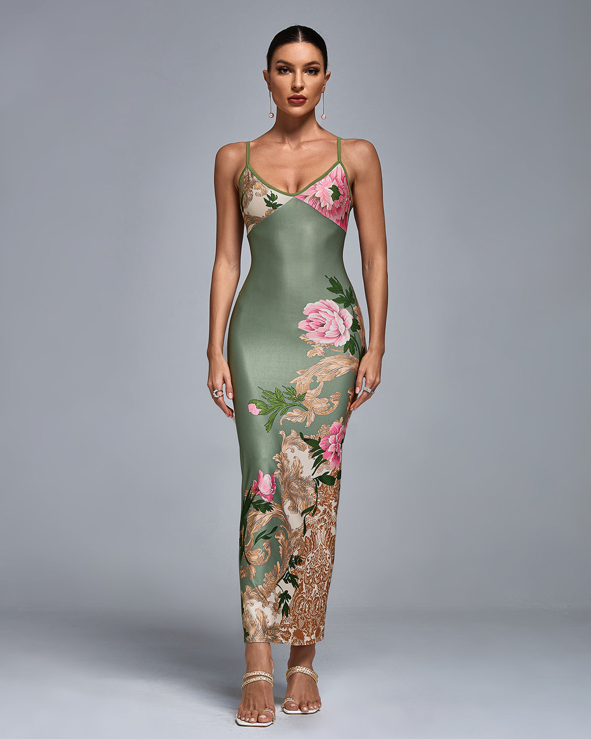 Floral Printed Spaghetti Bodycon Dress