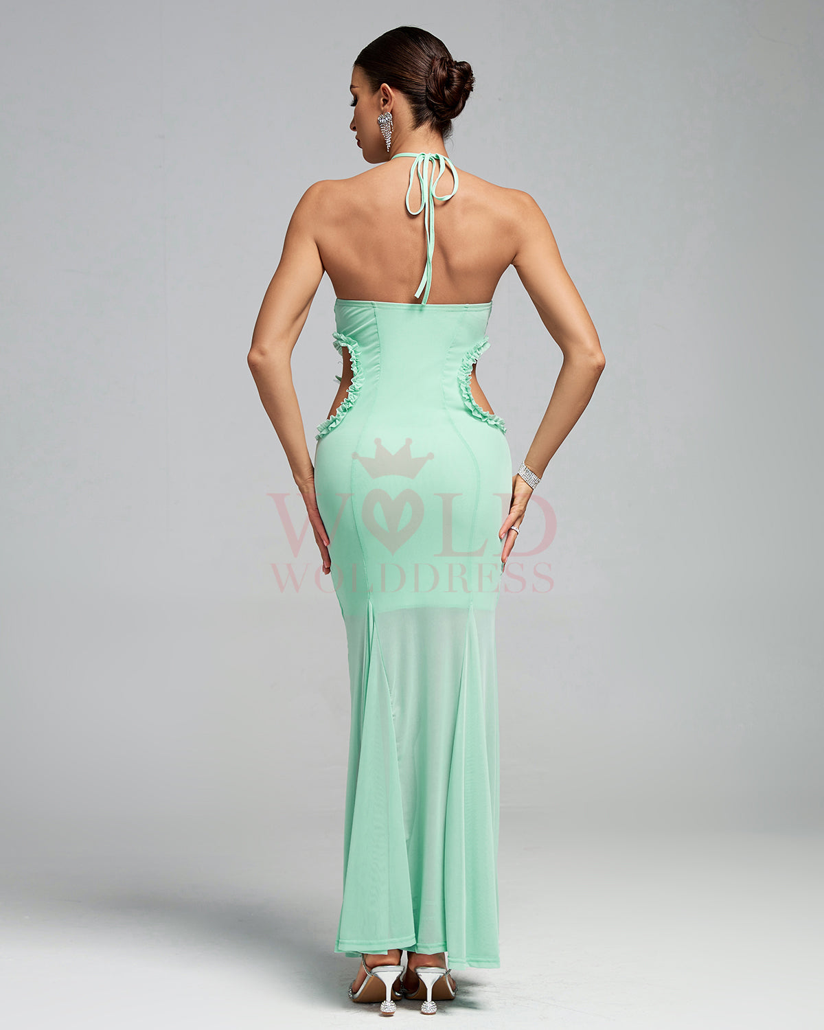 Butterfly Slip Halterneck Tulle Long Dress