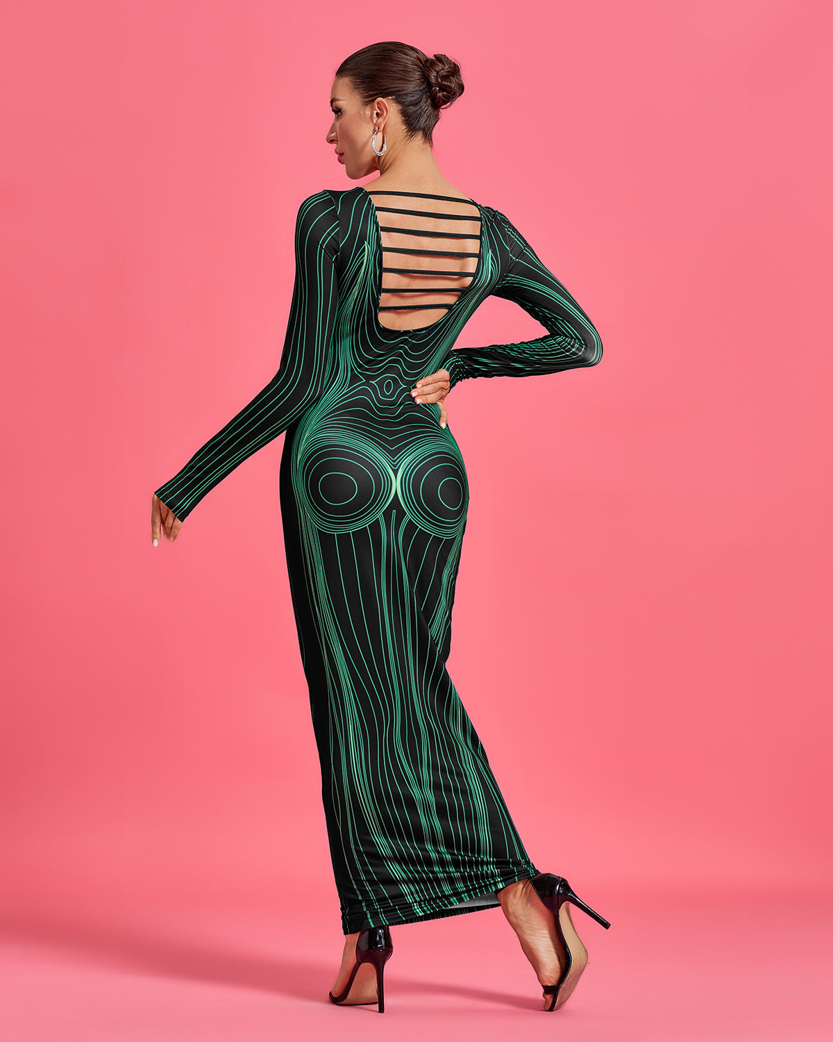 Green Goddess Printed Maxi Bodycon Dress