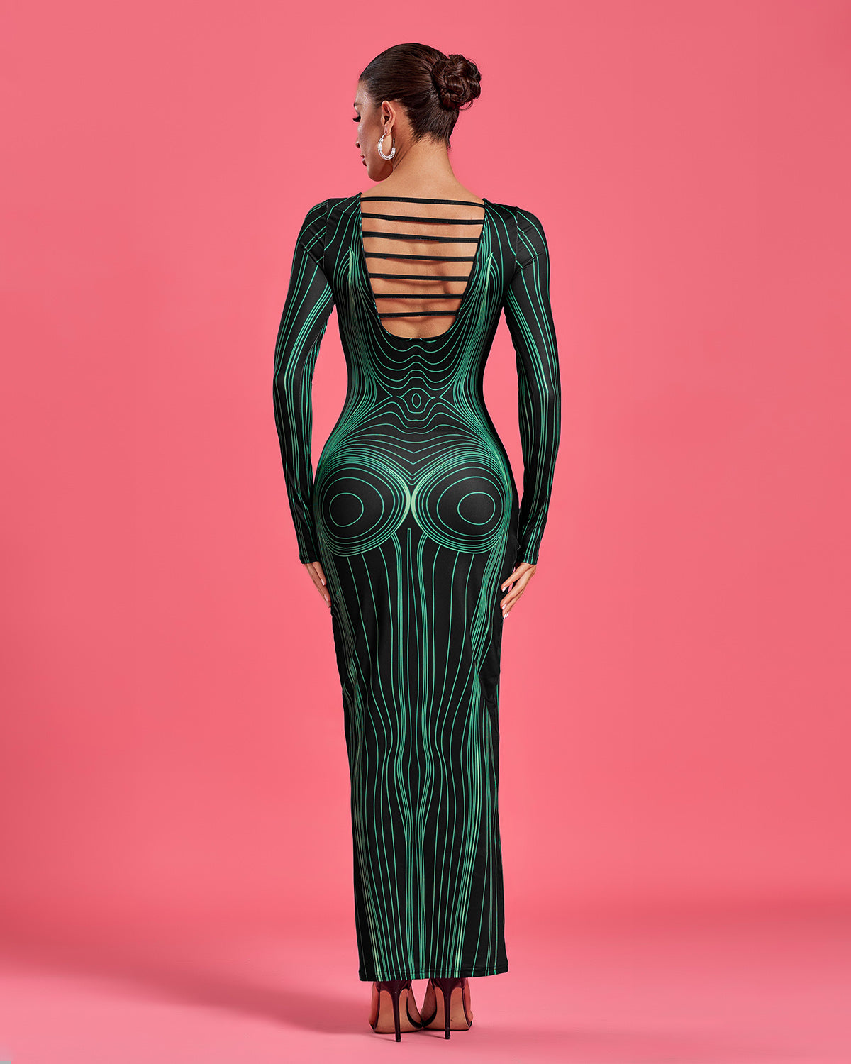 Green Goddess Printed Maxi Bodycon Dress