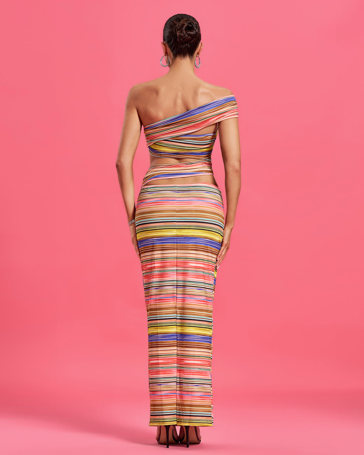 Rainbow Striped Cutout Bodycon Maxi Dress