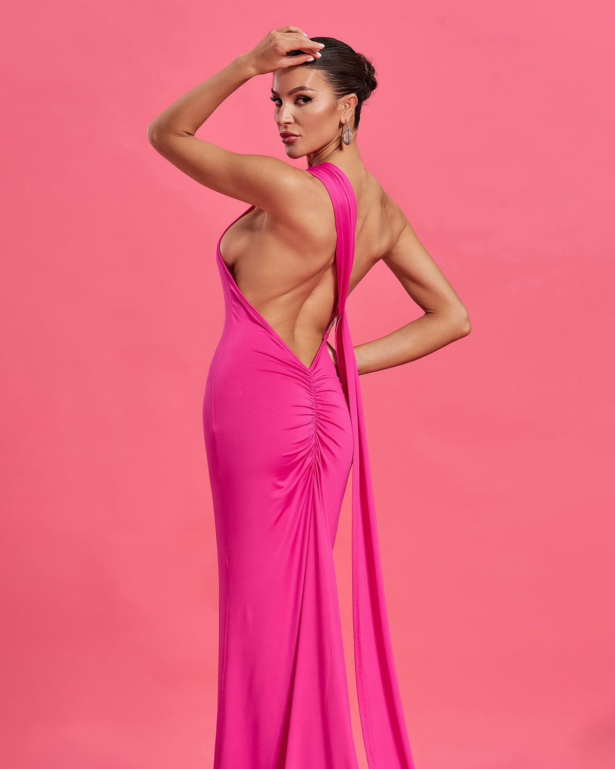 One Shoulder Open Back Maxi Dress