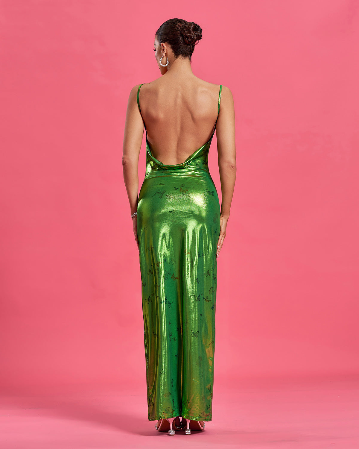 Butterflies Metallic Backless Maxi Dress