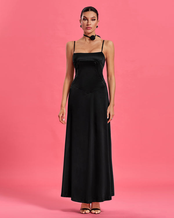 Black Lace-up Open Back Maxi Dress