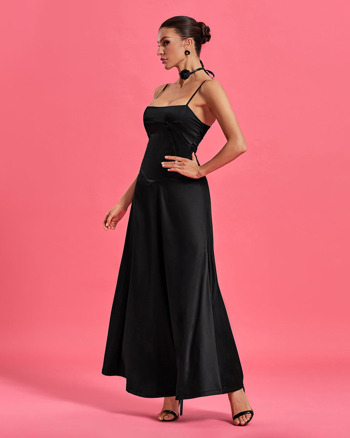 Black Lace-up Open Back Maxi Dress