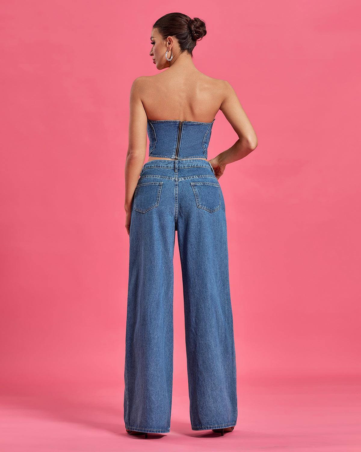 Heart Cutout Wide Leg Jean Set