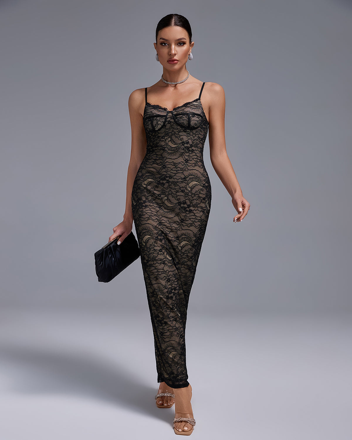 Black Lace Fully Lined Maxi Dress
