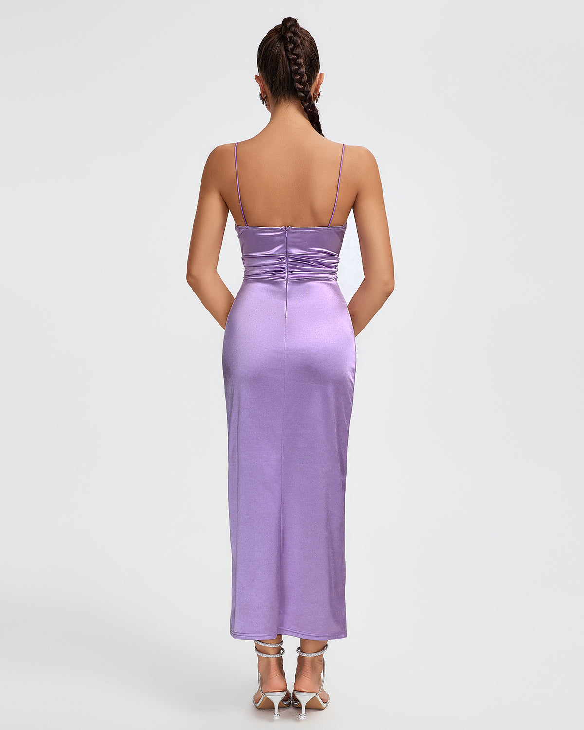 Strappy Satin Fabric Pleated Long Dress