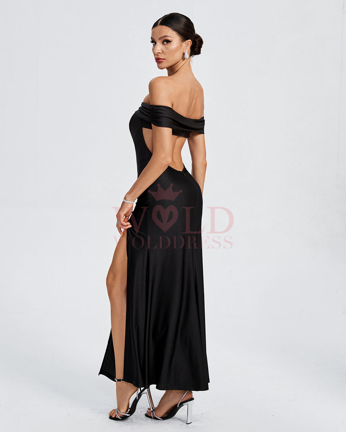 Off Shoulder High Slit Knit Maxi Dress