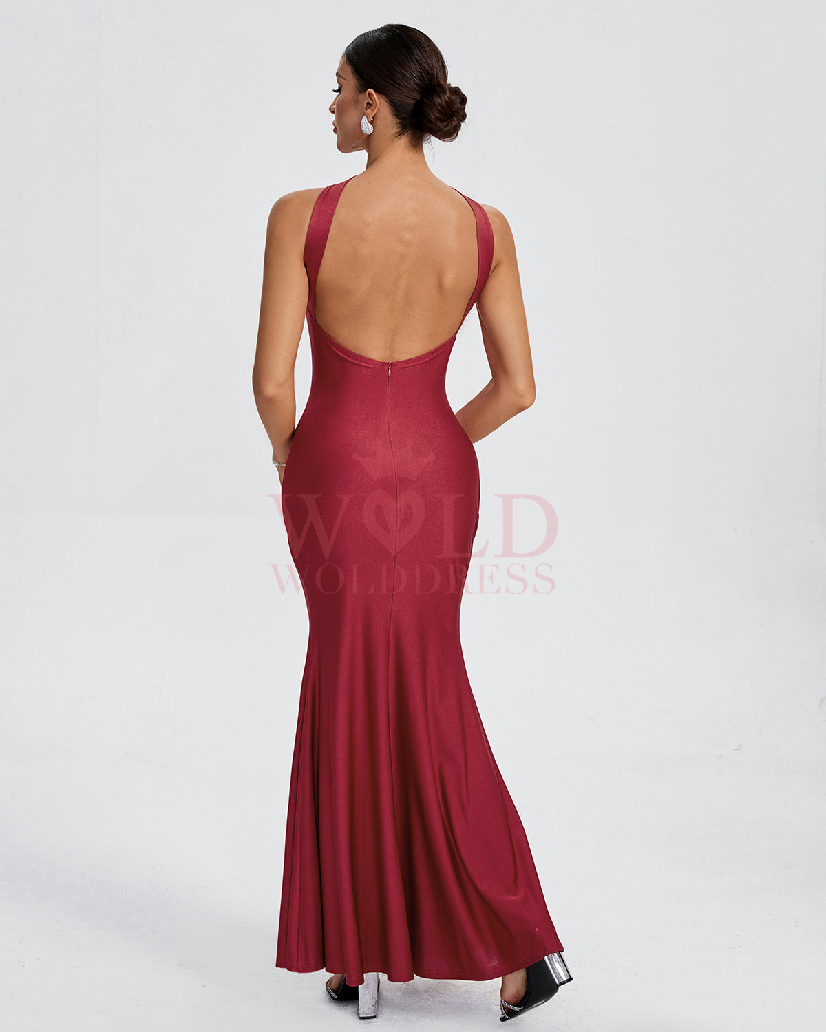 Open Back Knit Bodycon Evening Dress