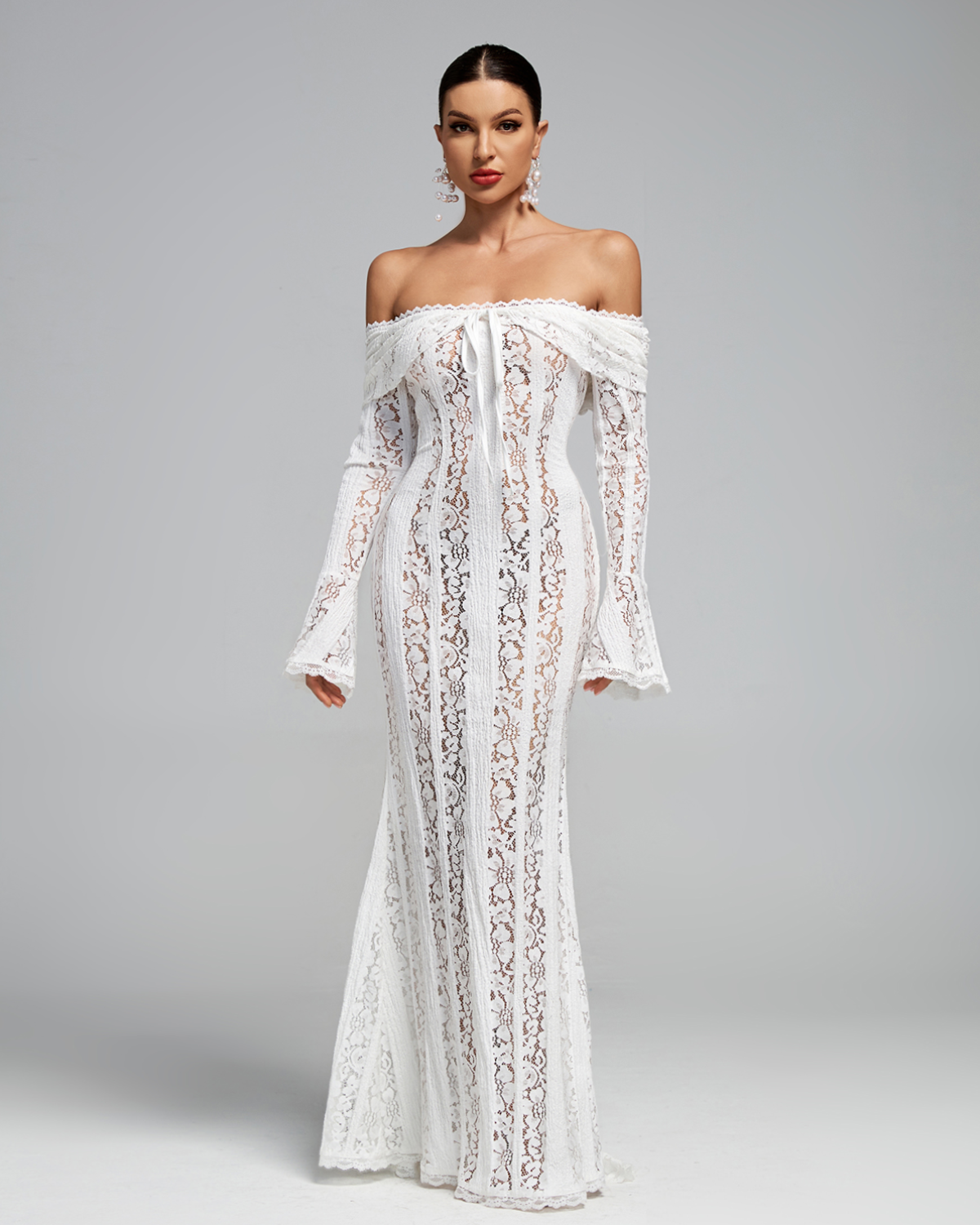 Off Shoulder Vintage Lace Maxi Dress