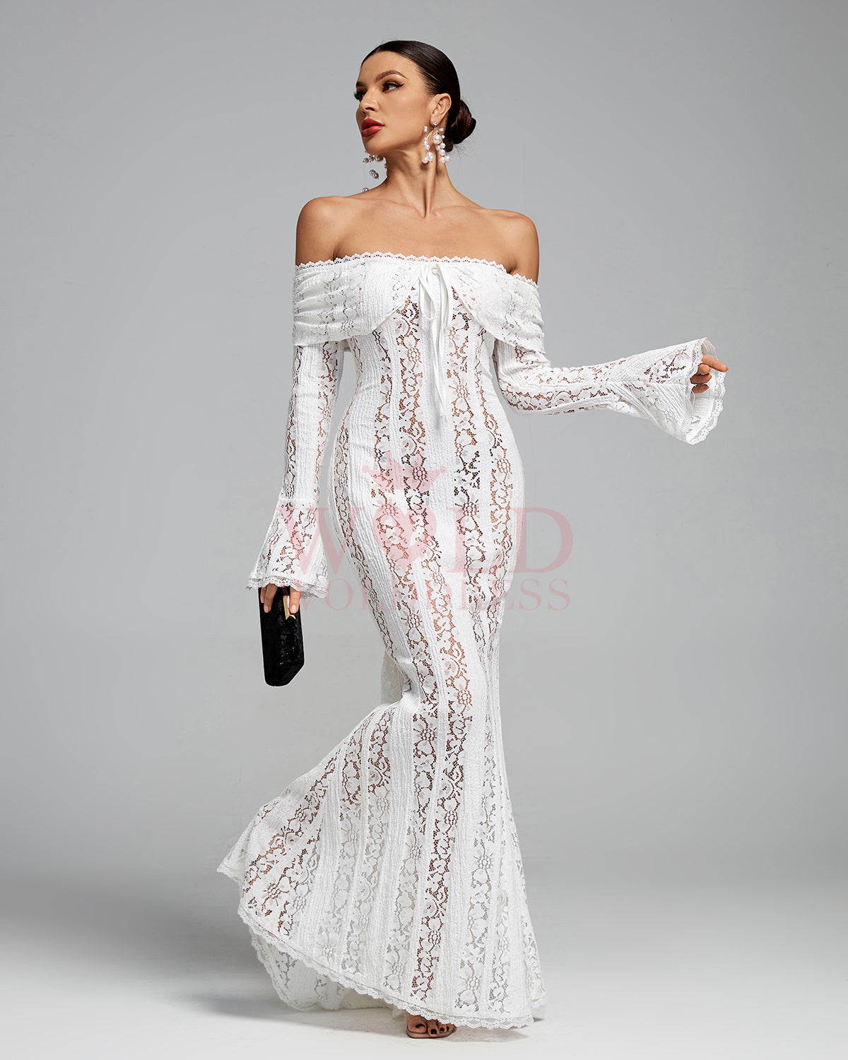 Off Shoulder Vintage Lace Maxi Dress