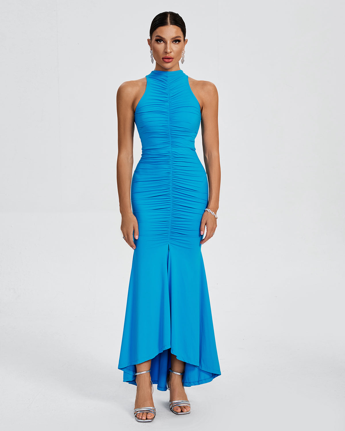 Turtleneck Ruched Maxi Bodycon Dress