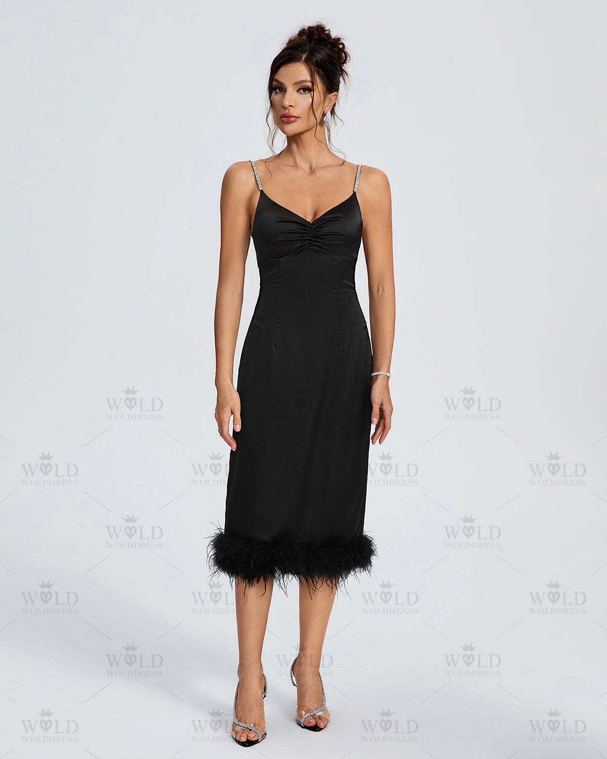 Strappy Backless Feather Trim Midi Dress