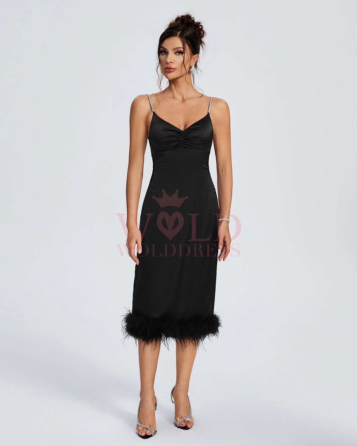 Strappy Backless Feather Trim Midi Dress