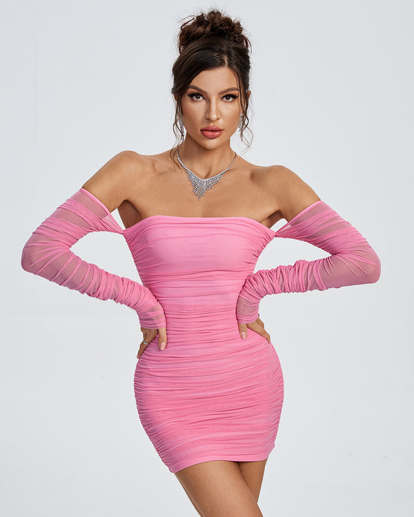 Off Shoulder Pink Mini Dress