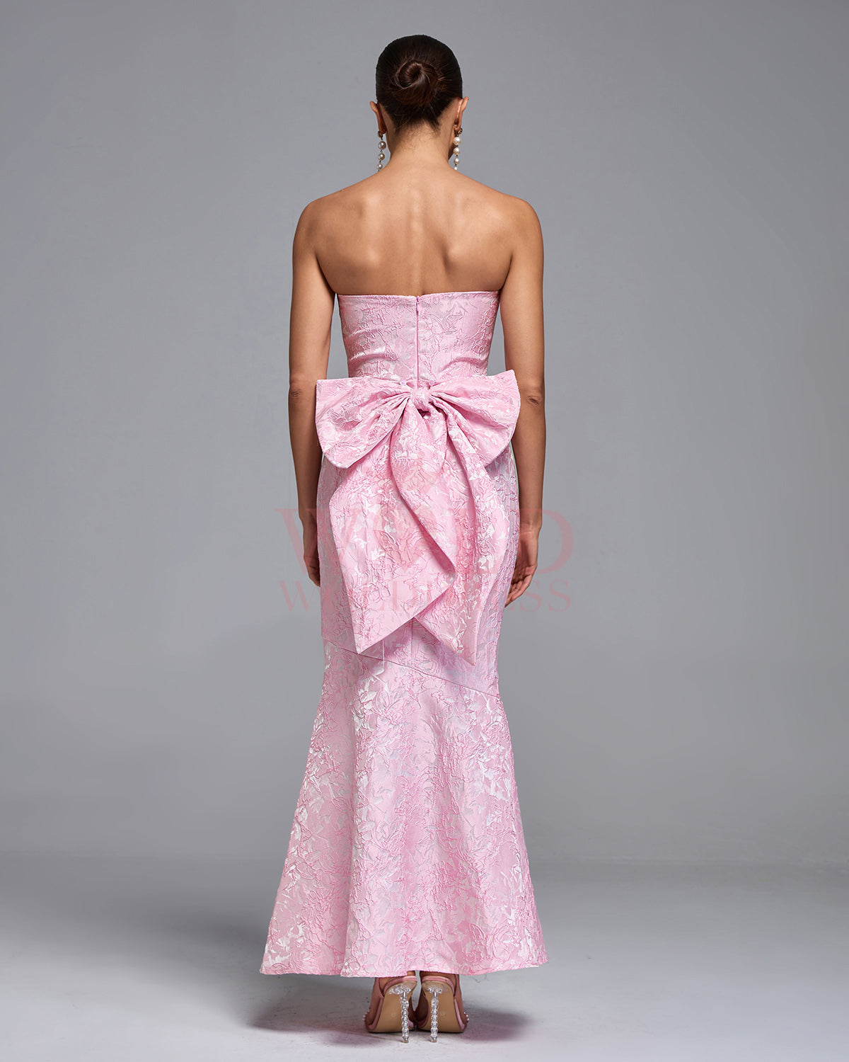 Huge Bow Jacquard Backless Maxi Dress