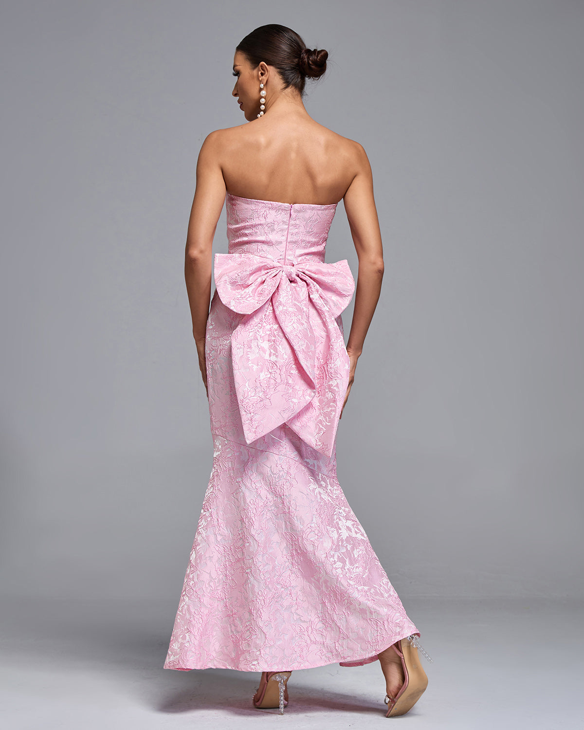 Huge Bow Jacquard Backless Maxi Dress