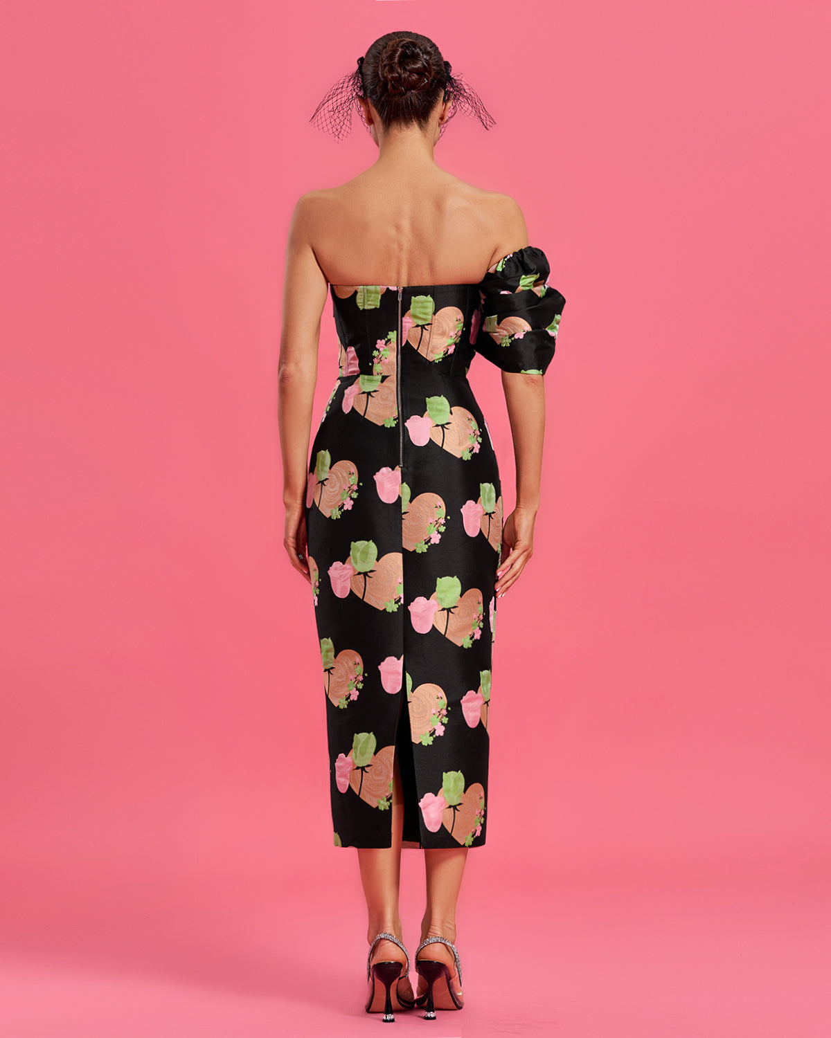 Valentine Floral Jacquard Backless Dress