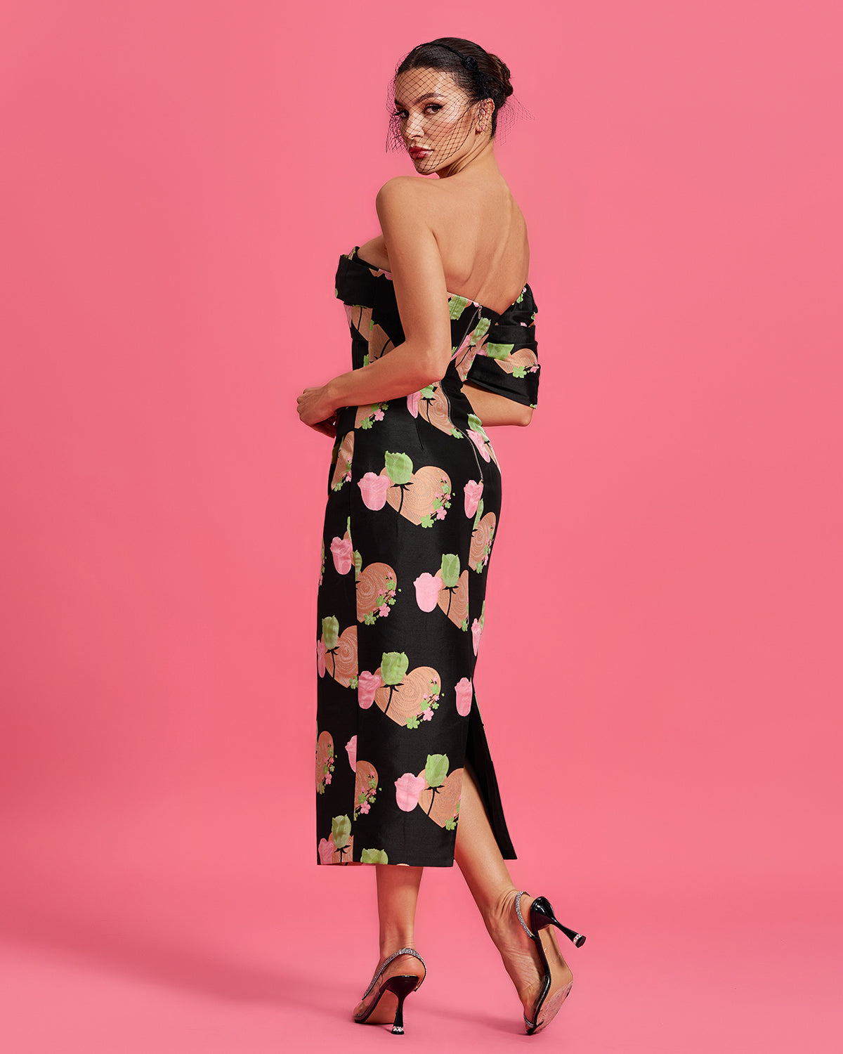 Valentine Floral Jacquard Backless Dress