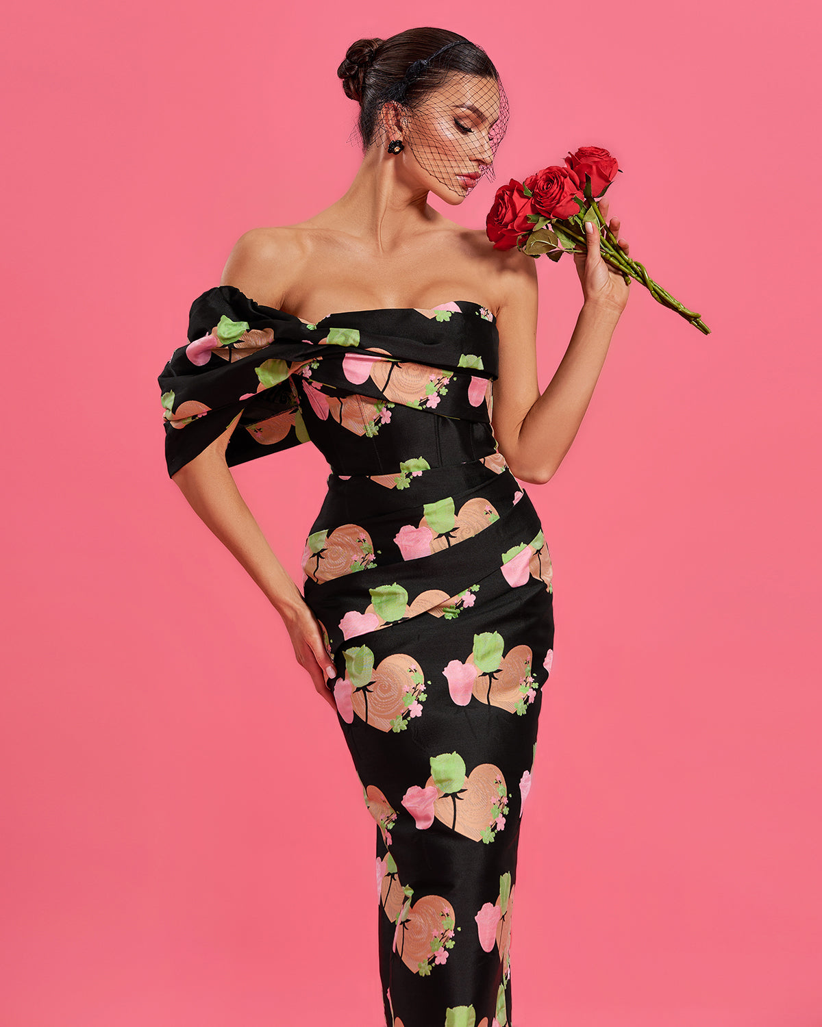 Valentine Floral Jacquard Backless Dress