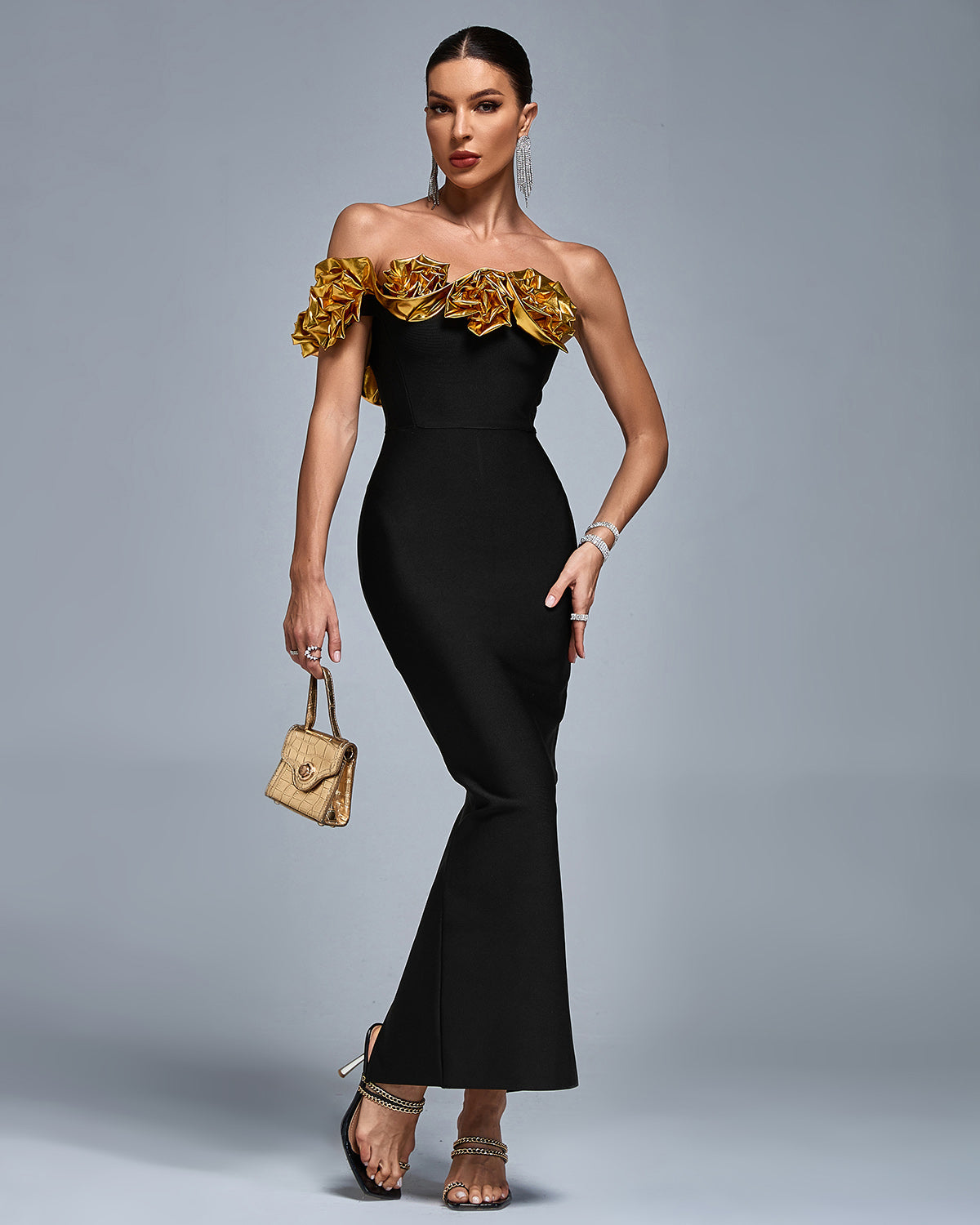 One Shoulder 3D Flowers Bandage Dress