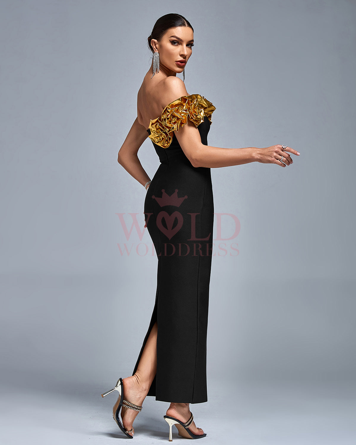 One Shoulder 3D Flowers Bandage Dress