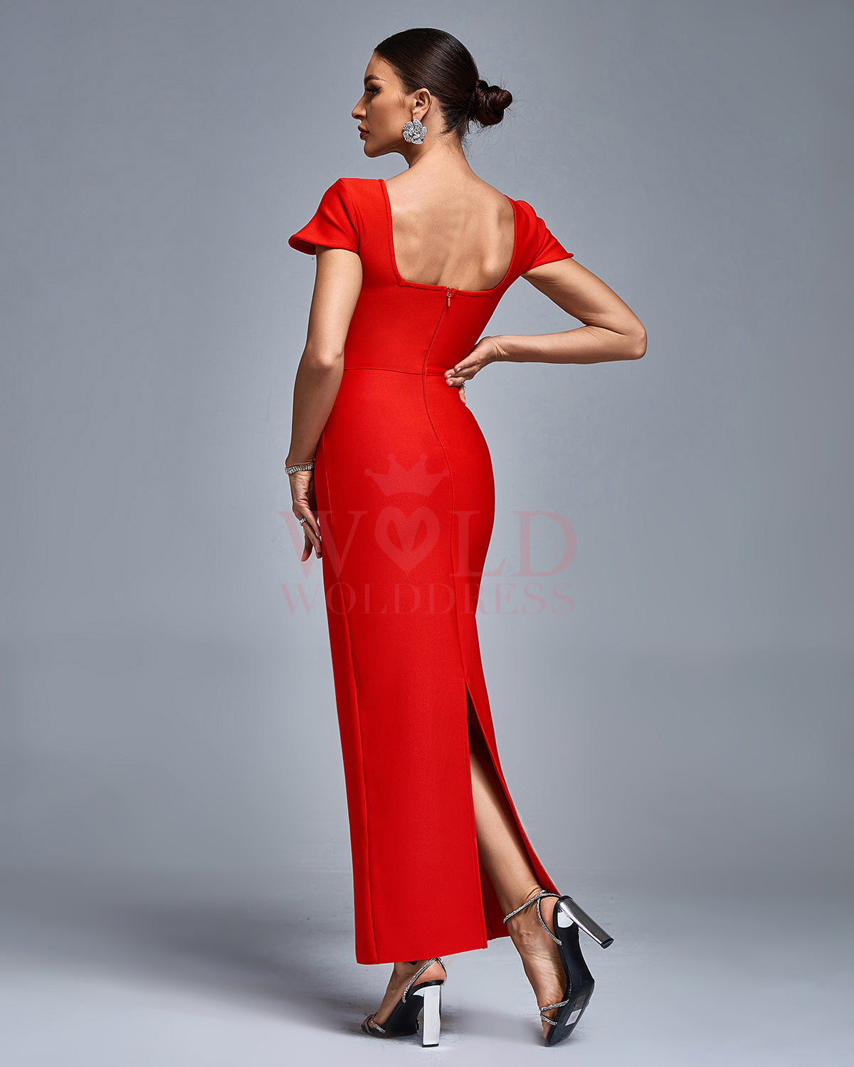 Square Neck Rhinestone Trim Bandage Dress