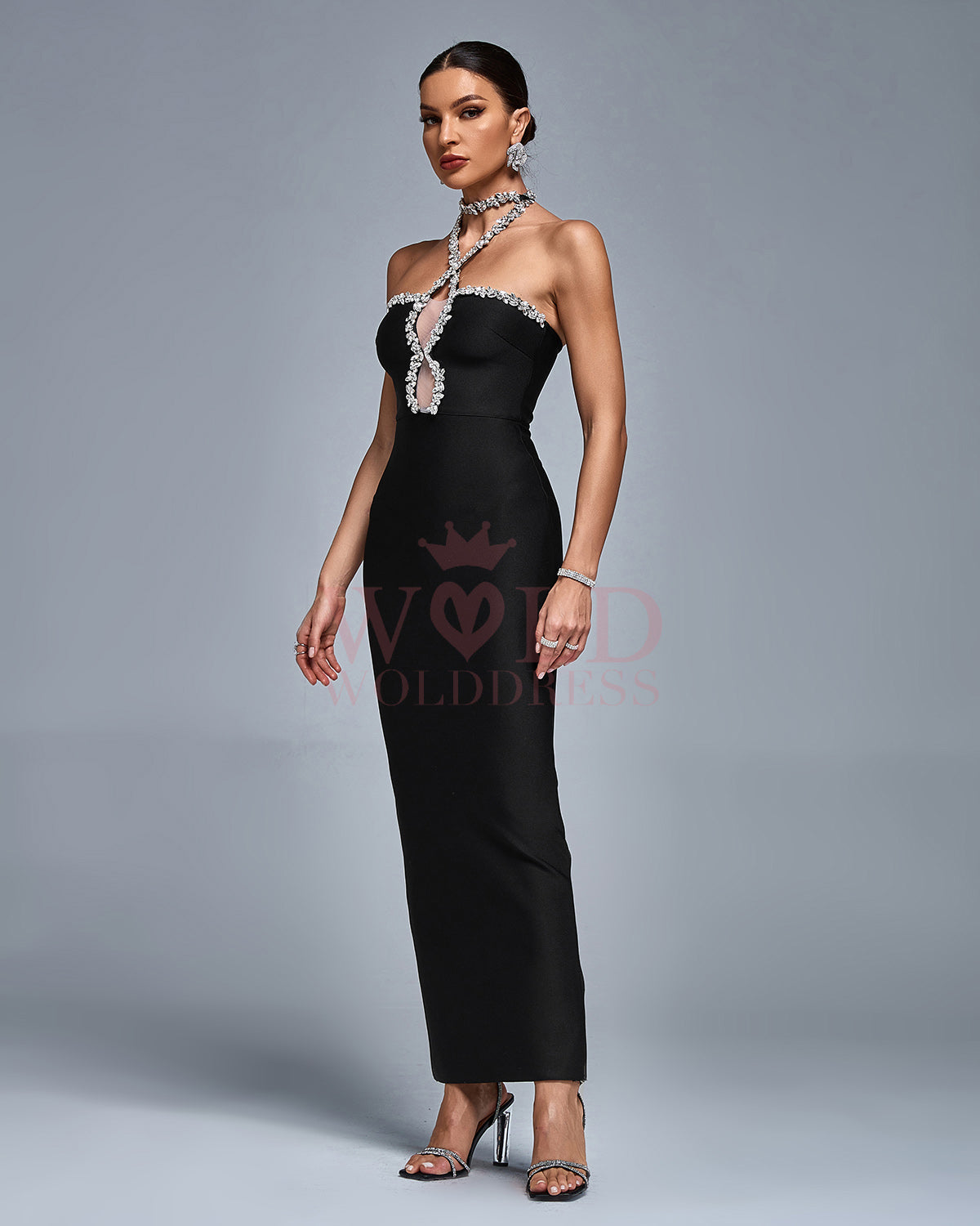 Crystal Chain Halter Bandage Evening Gown