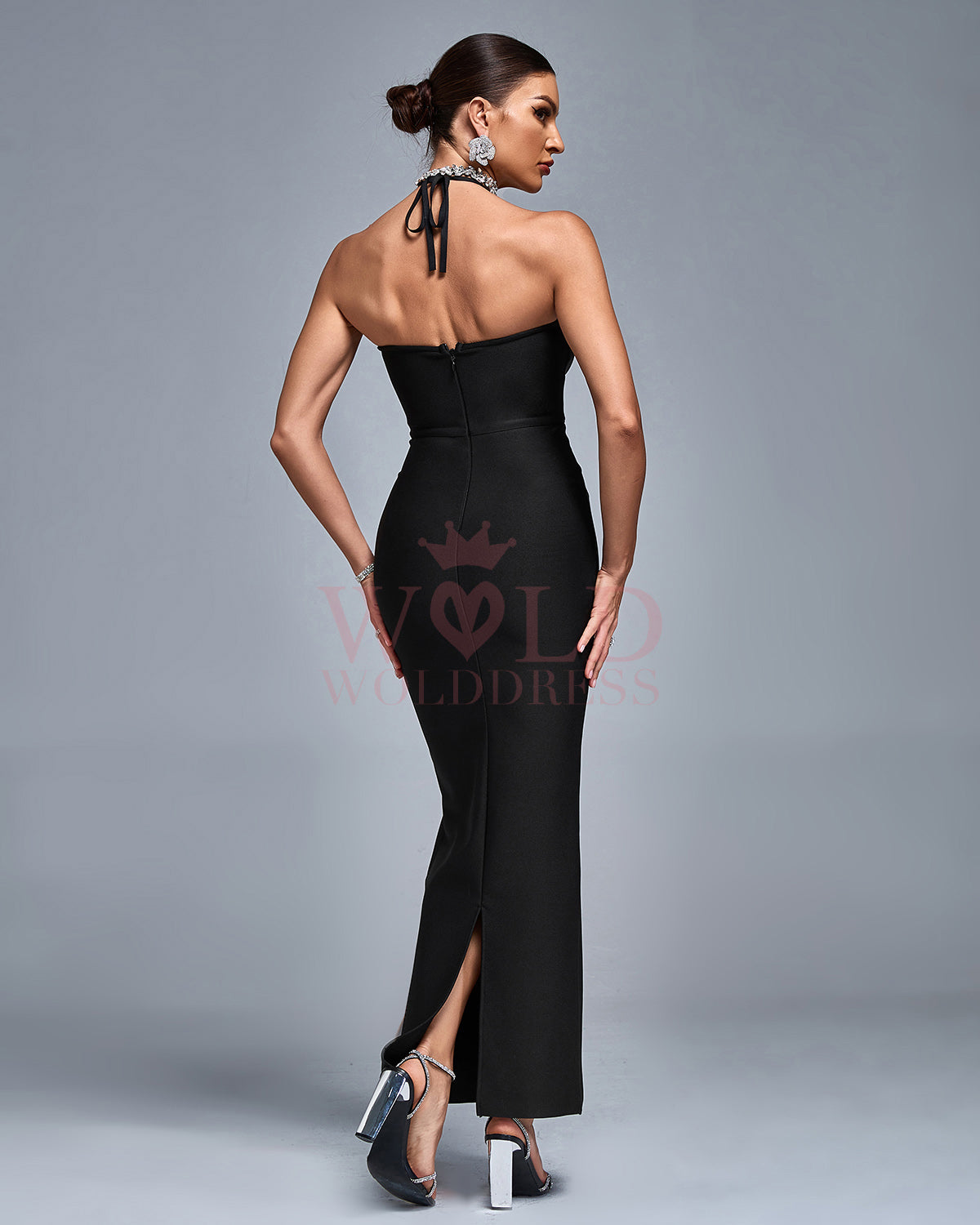 Crystal Chain Halter Bandage Evening Gown