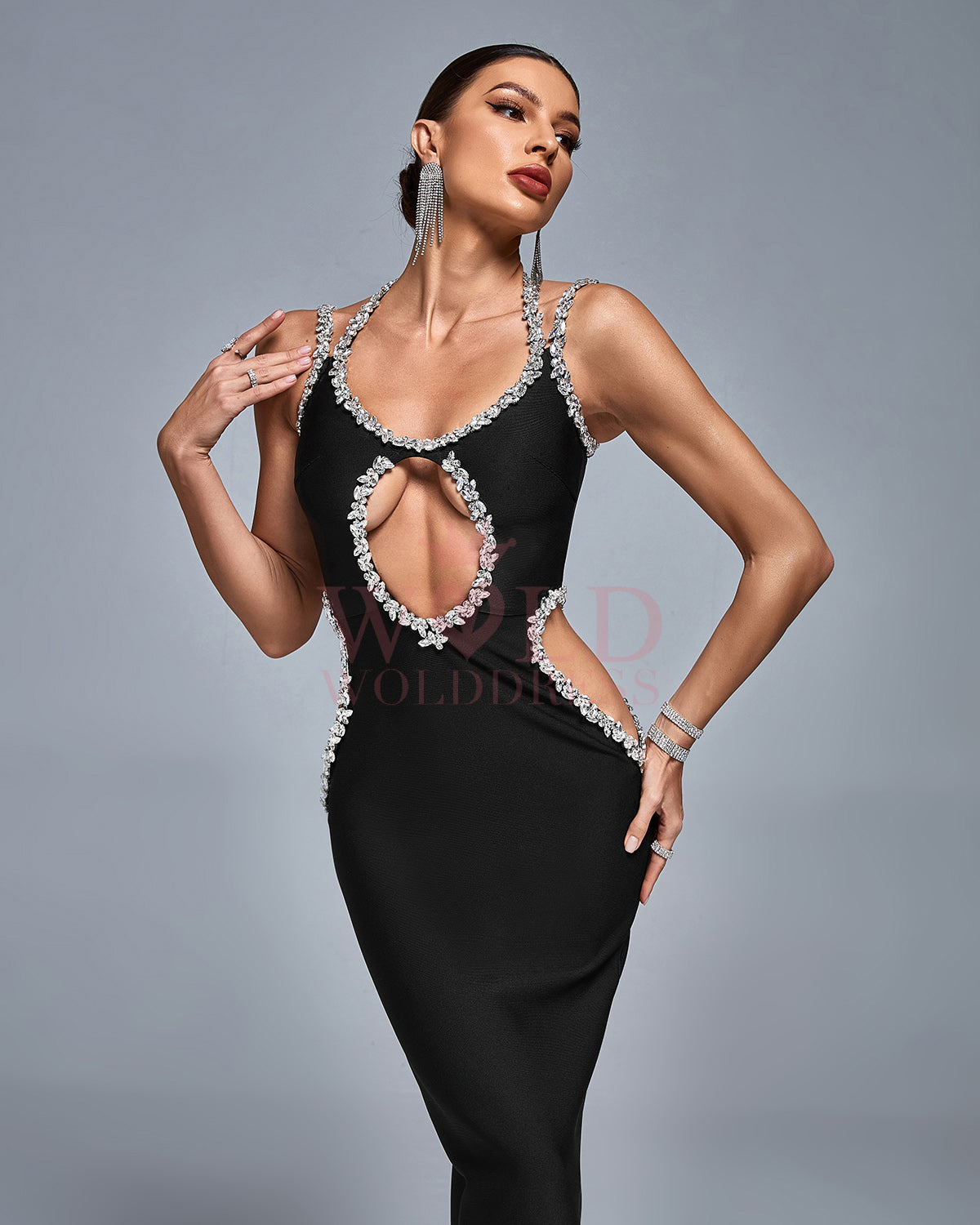 Halter Crystal Trim Bandage Evening Gown