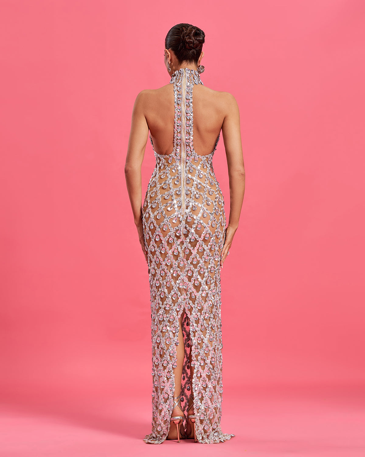 Sparkly Crystal Rhombi Hollowout Evening Gown