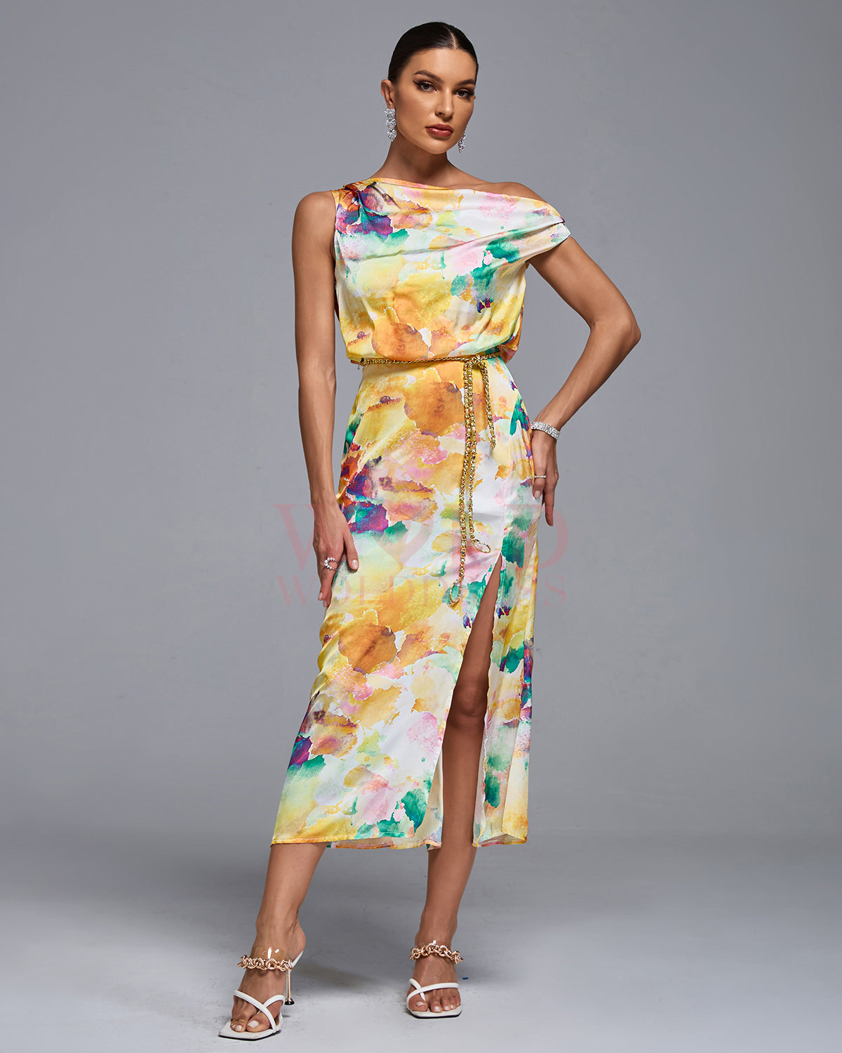 One Shoulder Tie-dye Print Midi Dress