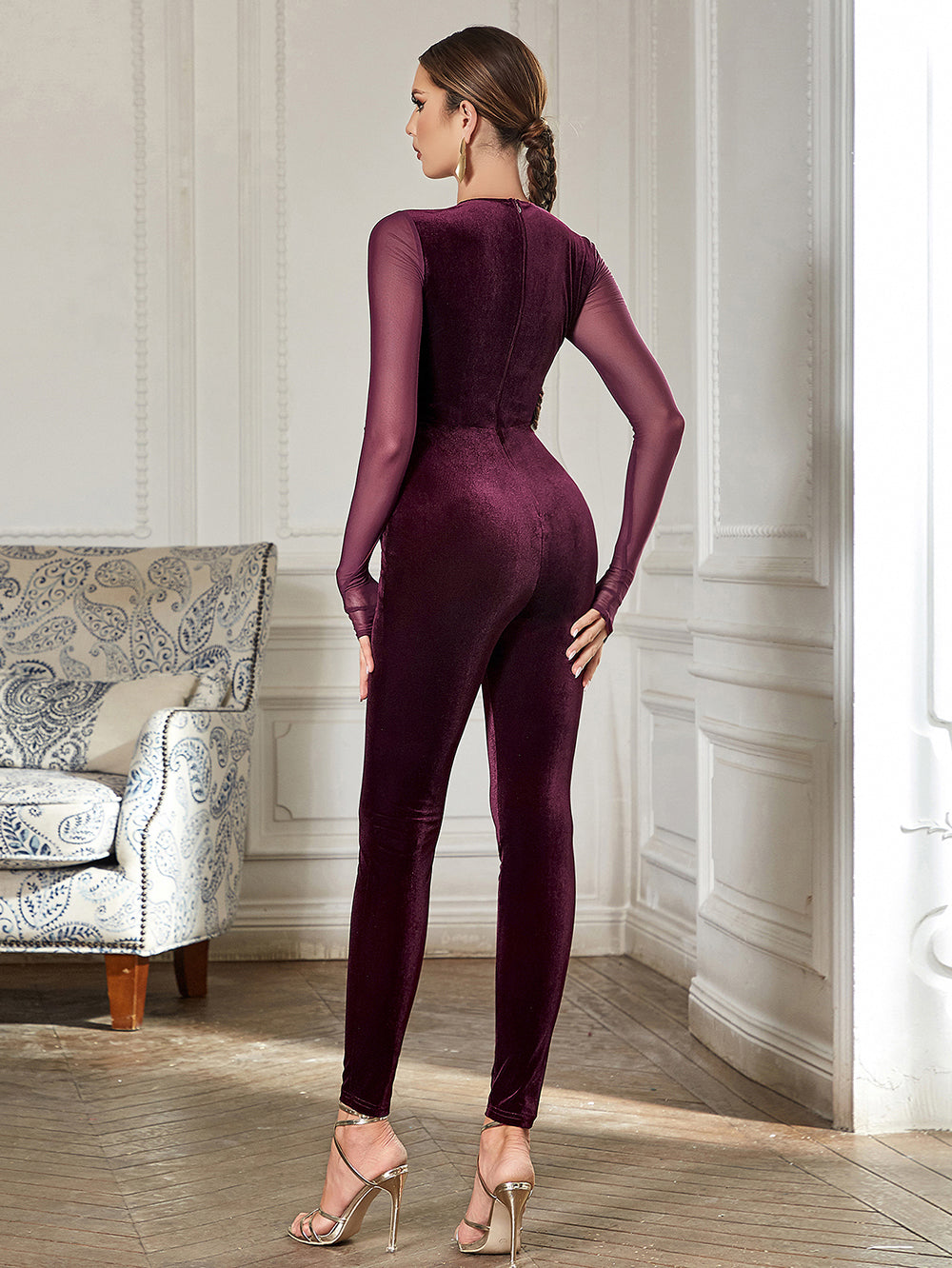 Wine Red Bodycon Jumpsuit HB0359