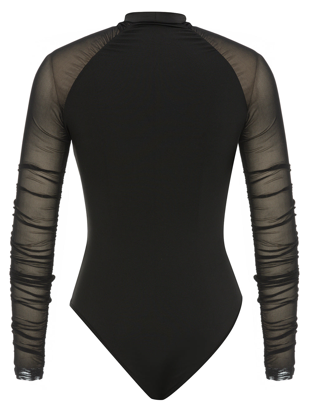 Black Bodysuit with Pleated Tulle Sleeves