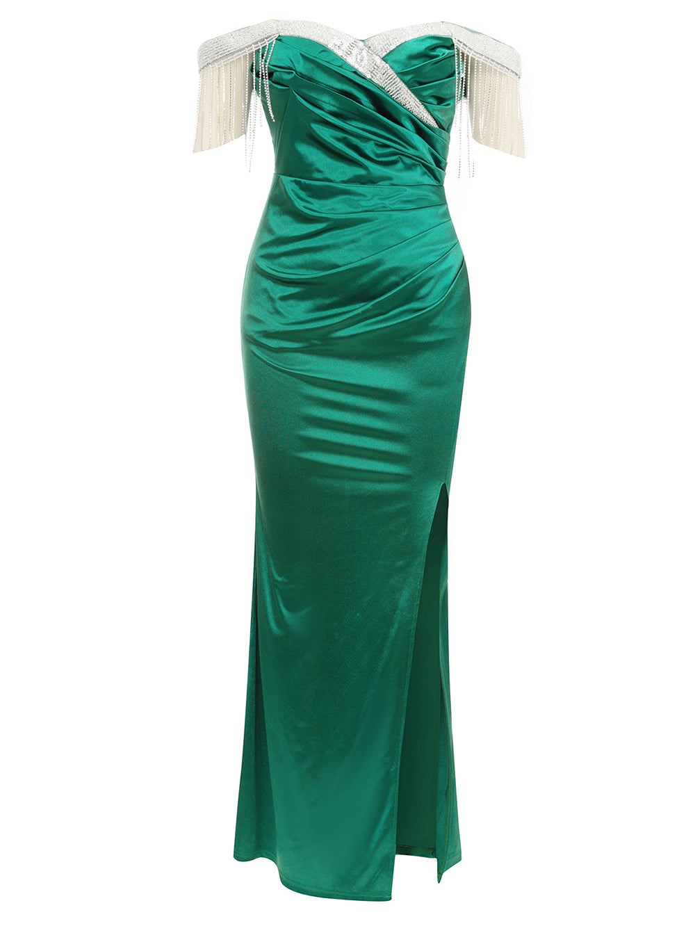 Off Shoulder Green Crystal Dress