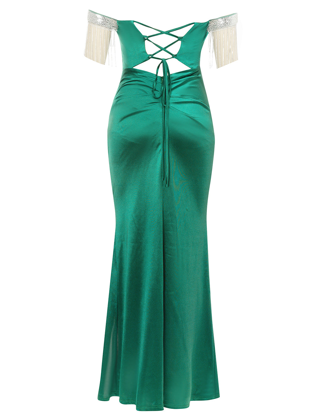 Off Shoulder Green Crystal Dress