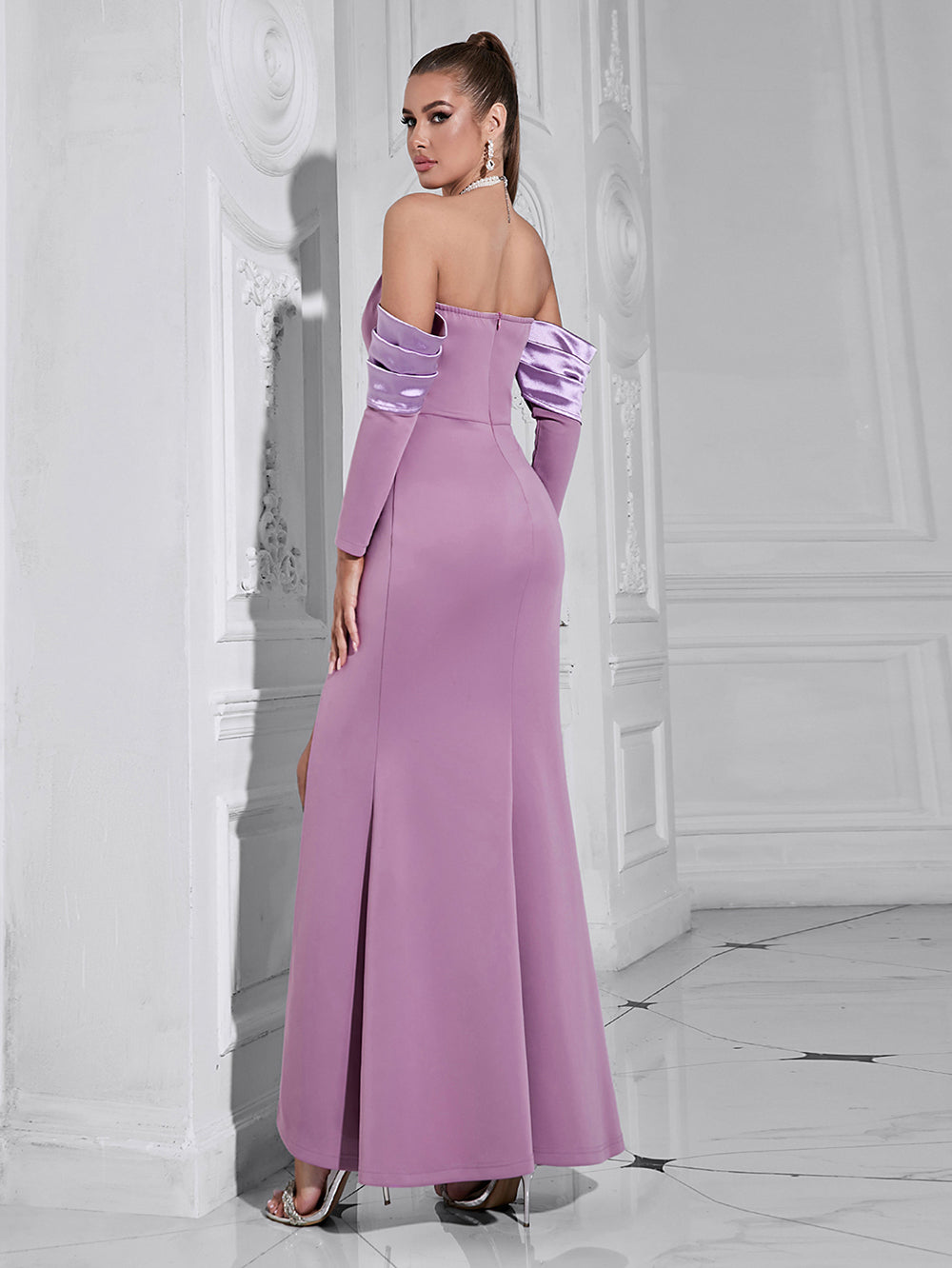 Halter Off Shoulder Violet Long Dress