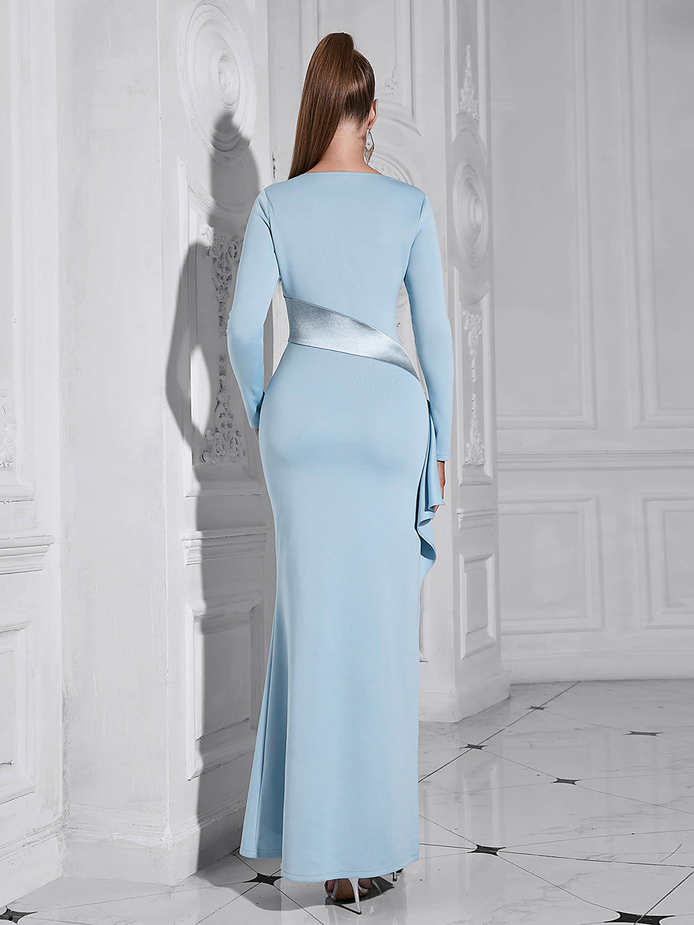 Light Blue Asymmetrical Maxi Dress