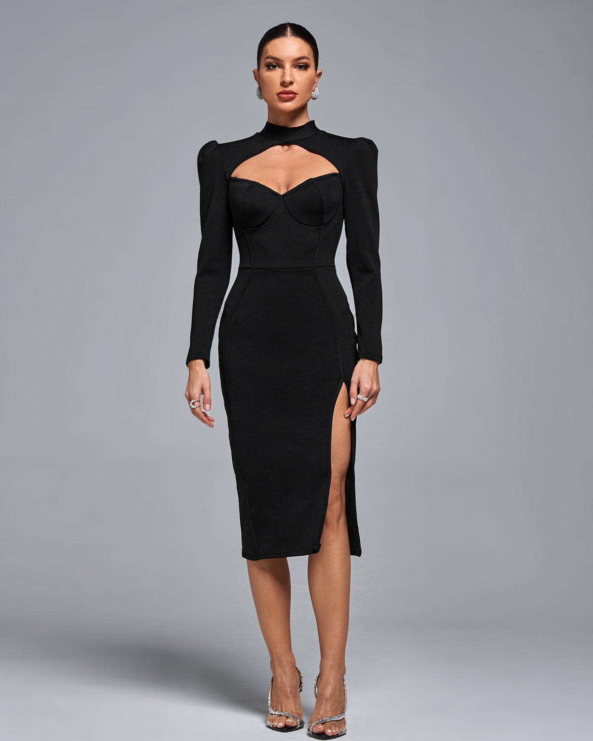 Cutout Split Thigh Bandage Midi Dress