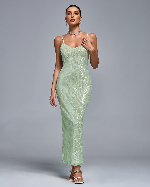 Open Back Sequin Bodycon Maxi Cami Dress