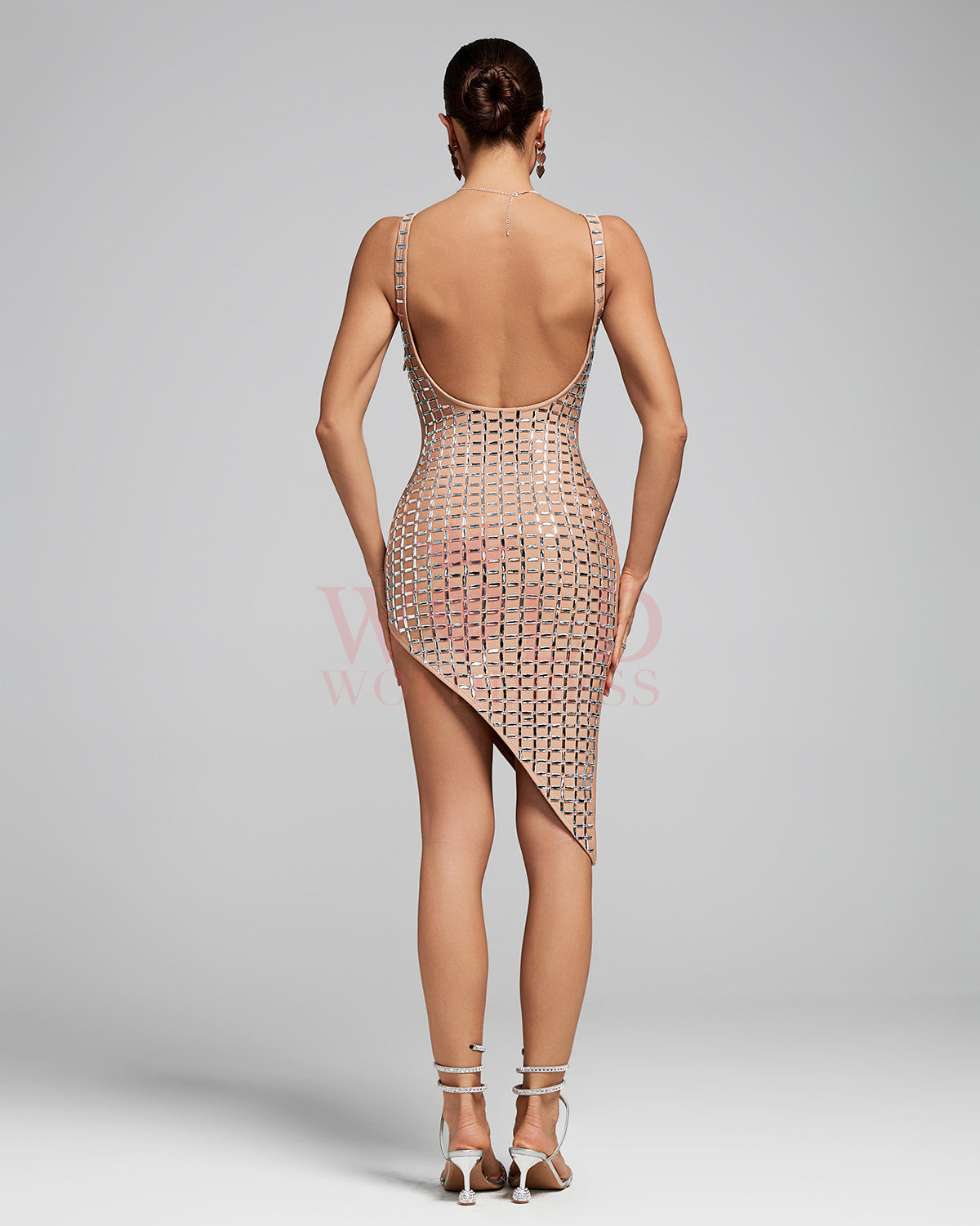 Open Back Crystal Sparkly Side Split Bandage Dress