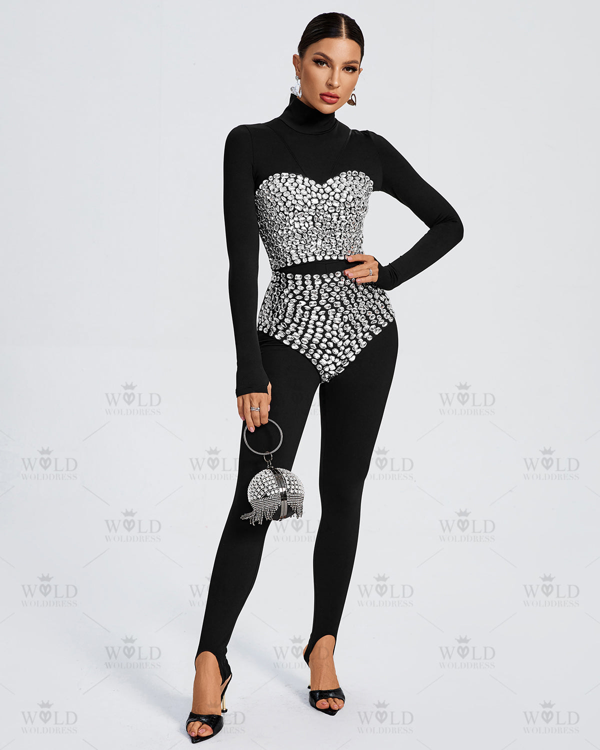 Black Jumpsuit Crystal Three Piece Set