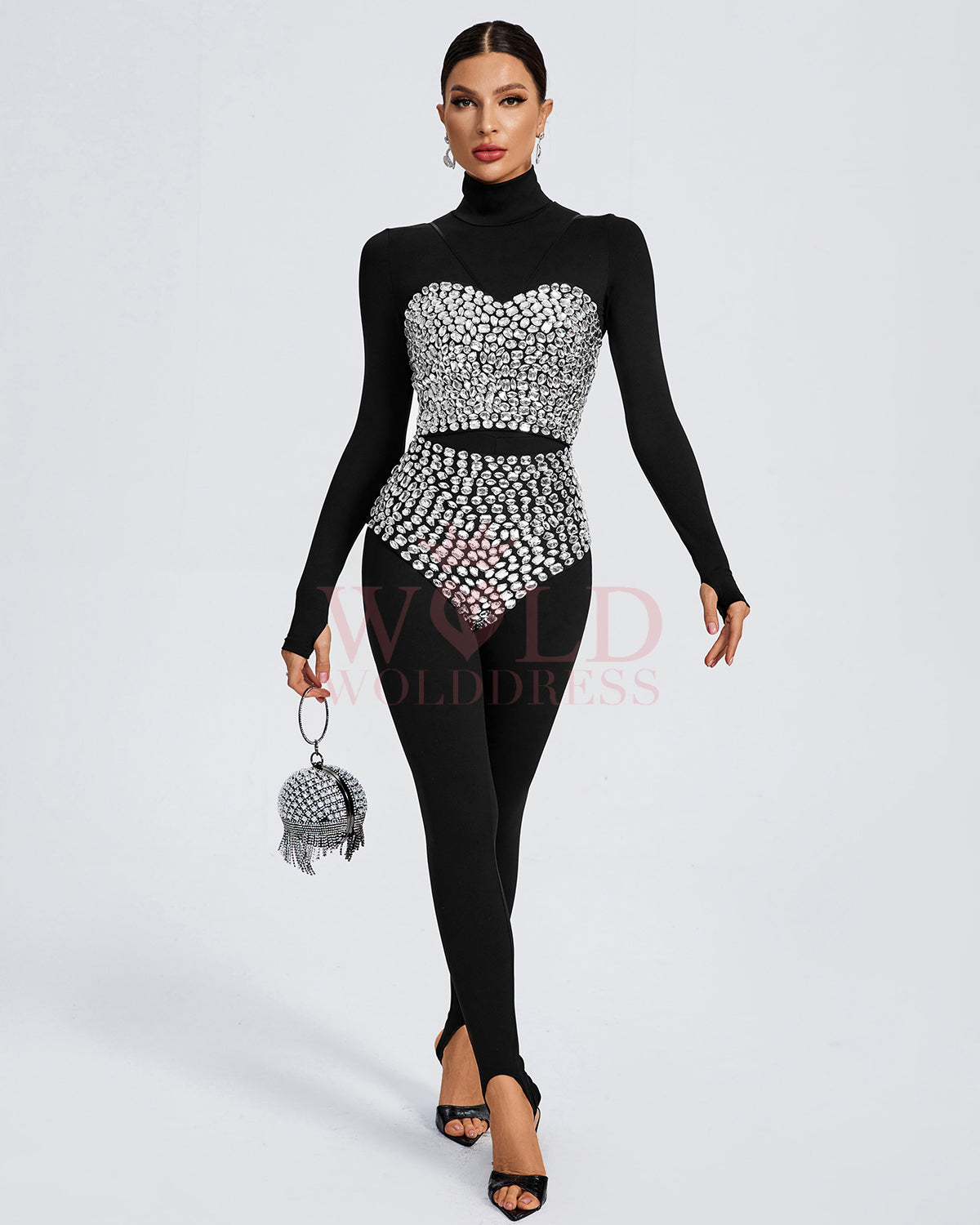 Black Jumpsuit Crystal Three Piece Set