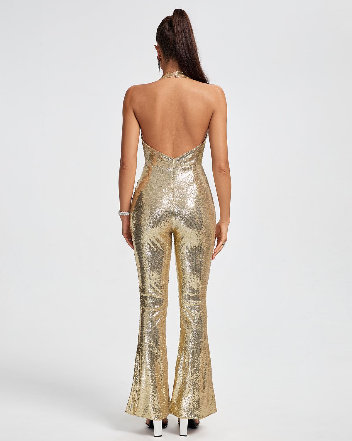 Disco Gold Halter Sequins Jumpsuit