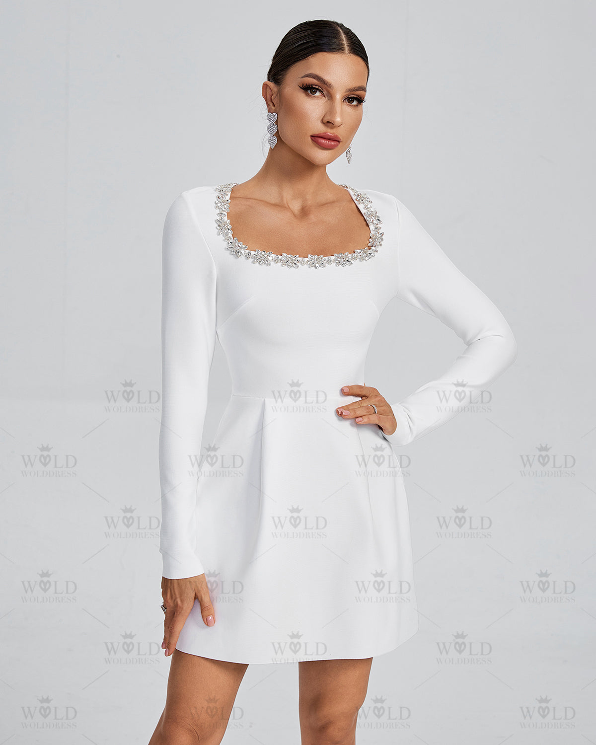 Kimberly Rhinestone White Bandage A-Line Dress